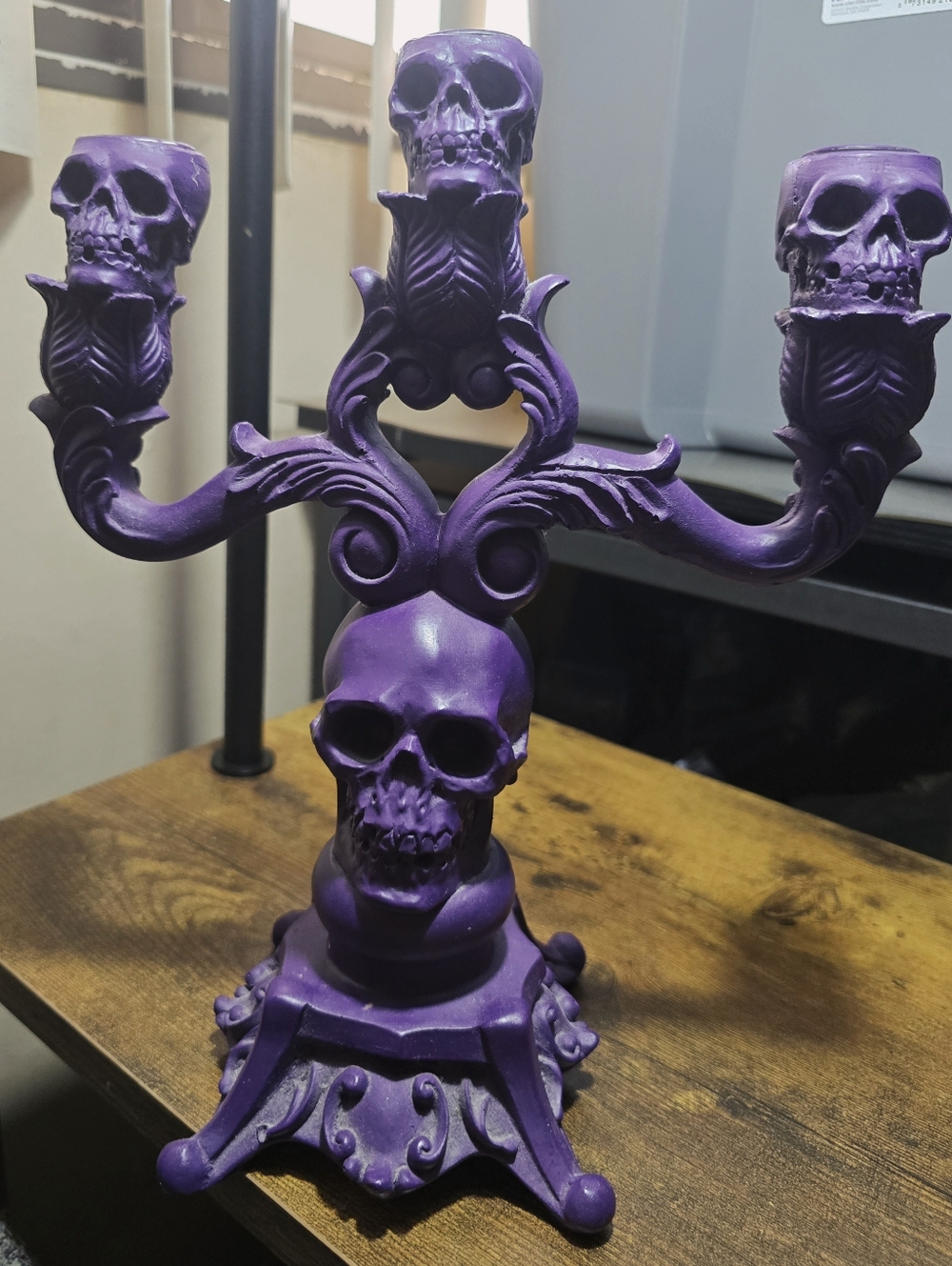 Gothic Skull 3-Arm Candelabra Purple Halloween Decor HomeGoods Martha Stewart